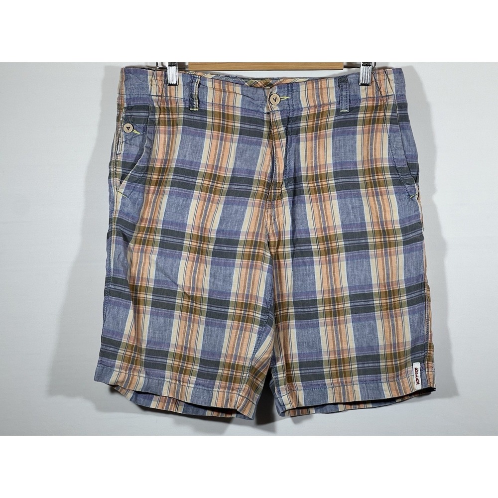 Tommy Bahama Linen Shorts Mens 33 Plaid Drawstring Beach Resort Coastal